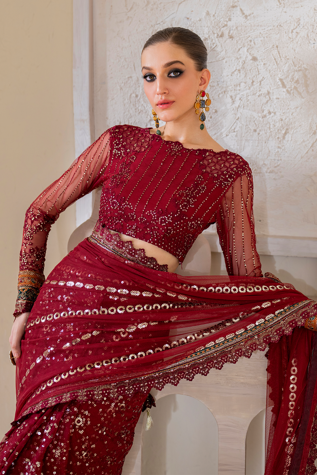Iznik | Chinnon Chiffon | CC-49 Embroidered Net - Ladies Clothes - Maria Faisal