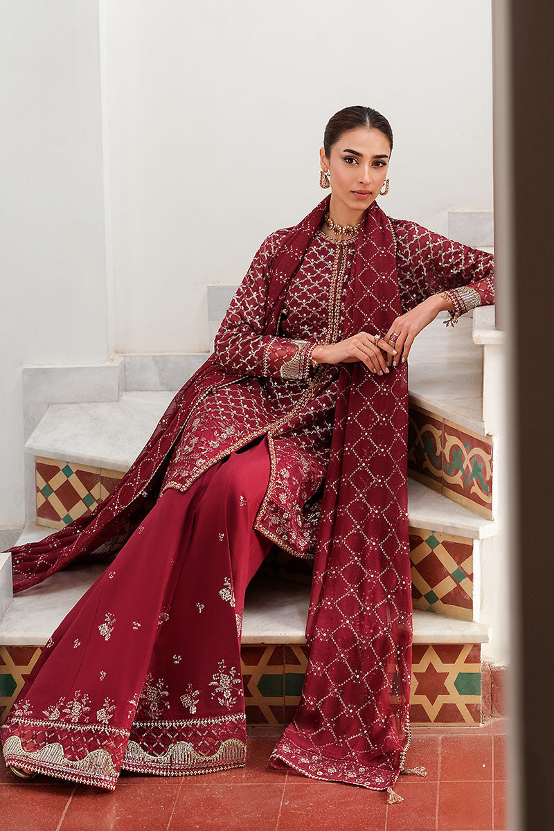 Cross Stitch | FW-25 RTW WEDDING EDIT-2 | CRIMSON CASCADE - Wedding Dress - available at Maria Faisal in UK and USA.