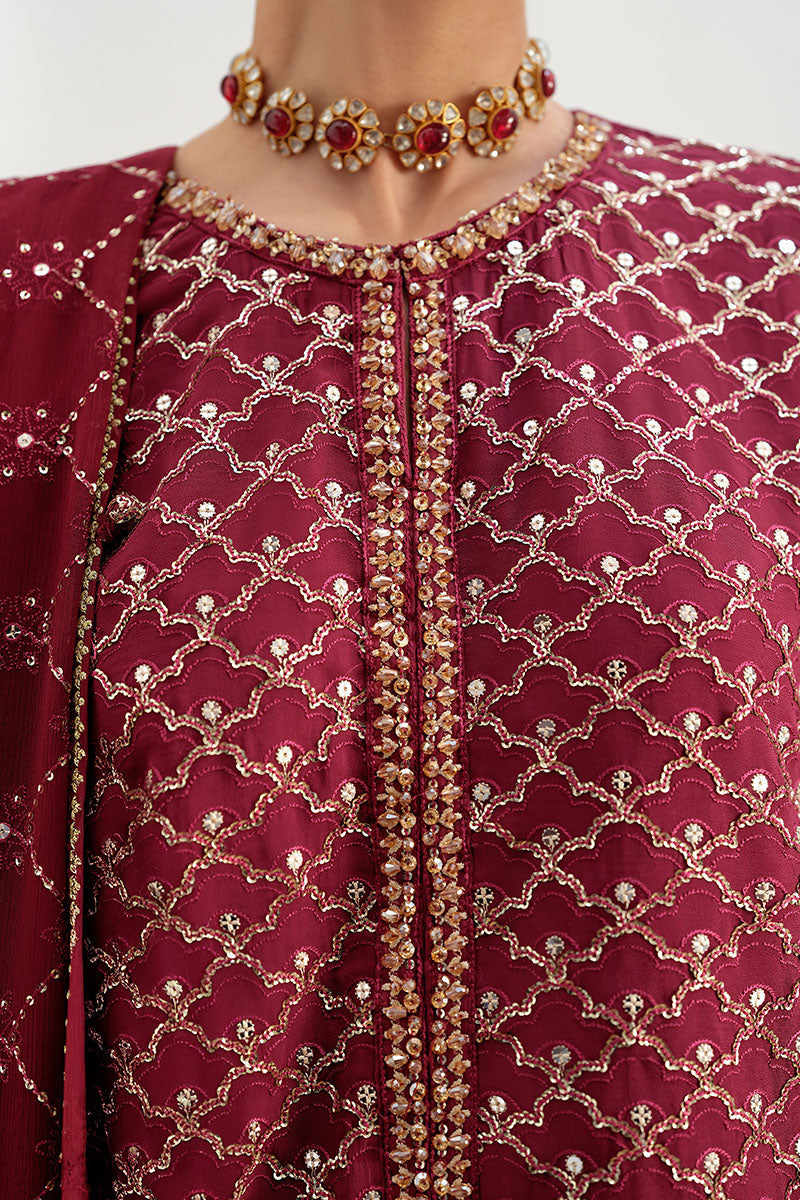 Cross Stitch | FW-25 RTW WEDDING EDIT-2 | CRIMSON CASCADE - Wedding Dress - available at Maria Faisal in UK and USA.