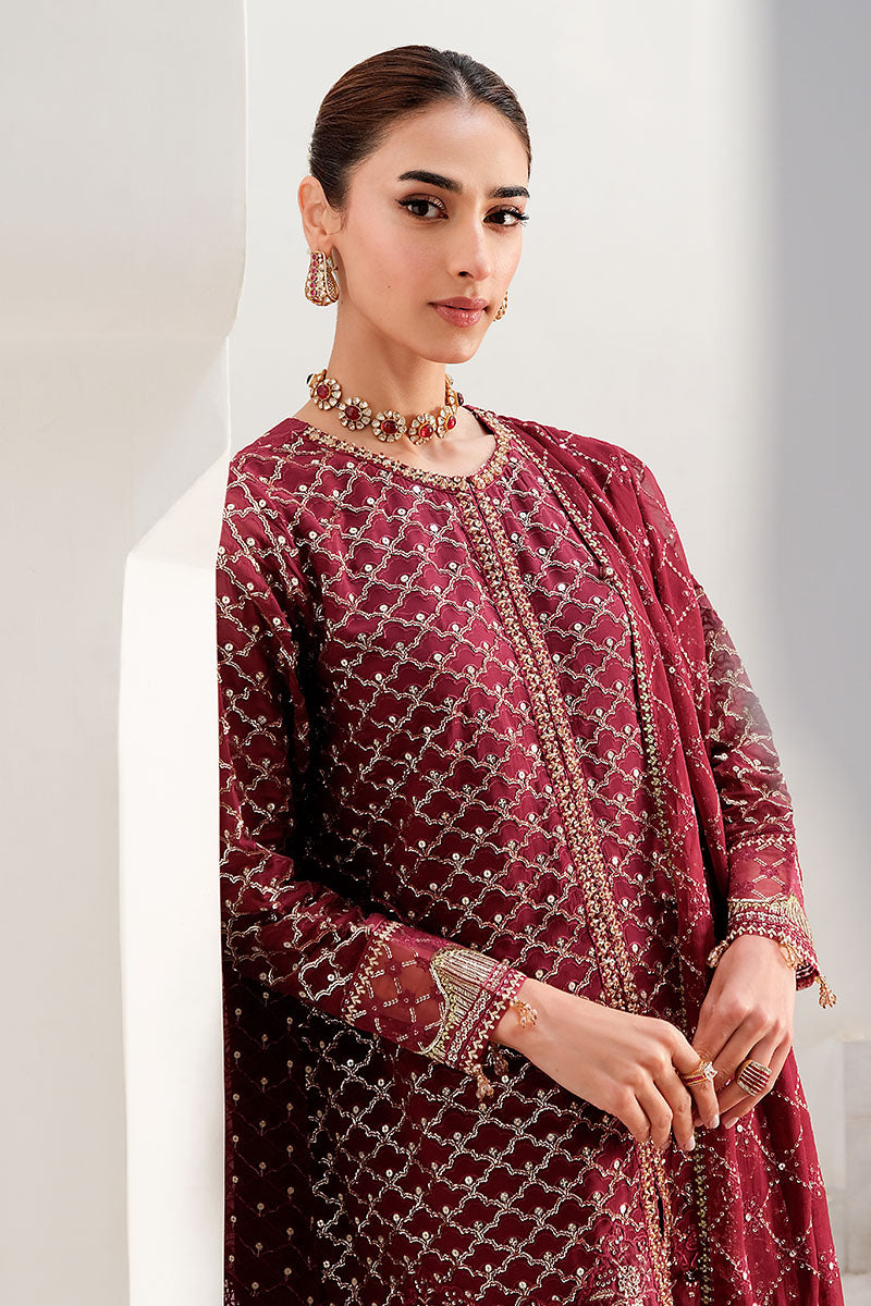 Cross Stitch | FW-25 RTW WEDDING EDIT-2 | CRIMSON CASCADE - Wedding Dress - available at Maria Faisal in UK and USA.
