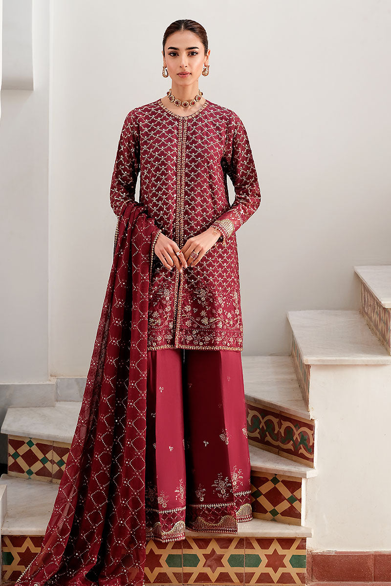 Cross Stitch | FW-25 RTW WEDDING EDIT-2 | CRIMSON CASCADE - Wedding Dress - available at Maria Faisal in UK and USA.