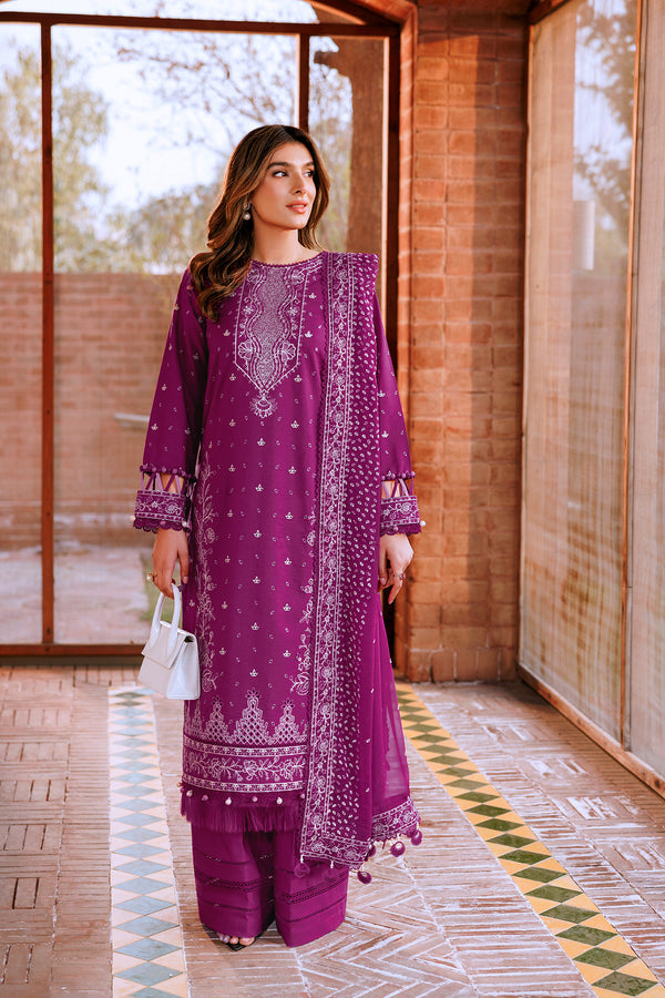 Farasha | Dastoor Embroidered Lawn SS24 | TEMPTING BERY - Waniyas