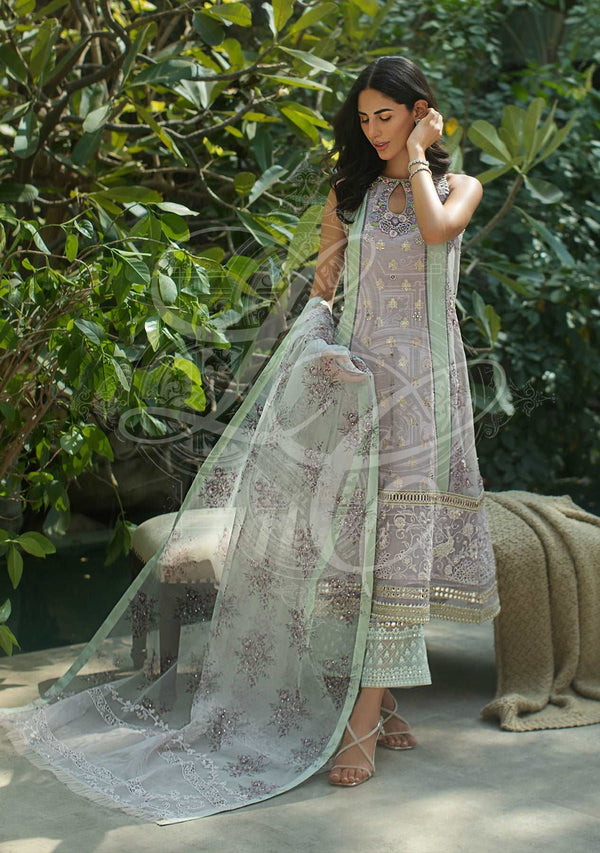 Layla Chatoor | Luxury Pret | Lavender Kali Kurta With Pants And Printed Dupatta - Luxury Dress - available at Maria Faisal in UK and USA.