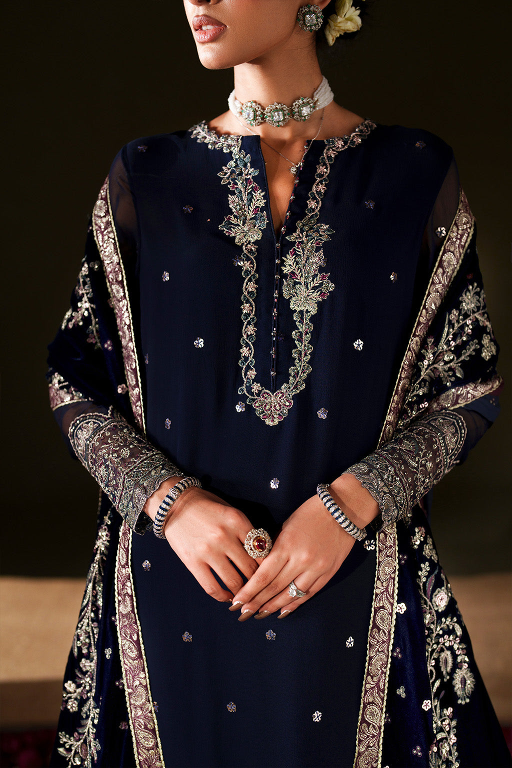 Iznik | Velvet 25 | IV-76 Embroidered Velvet - Formal Dress - available at Maria Faisal in UK and USA.