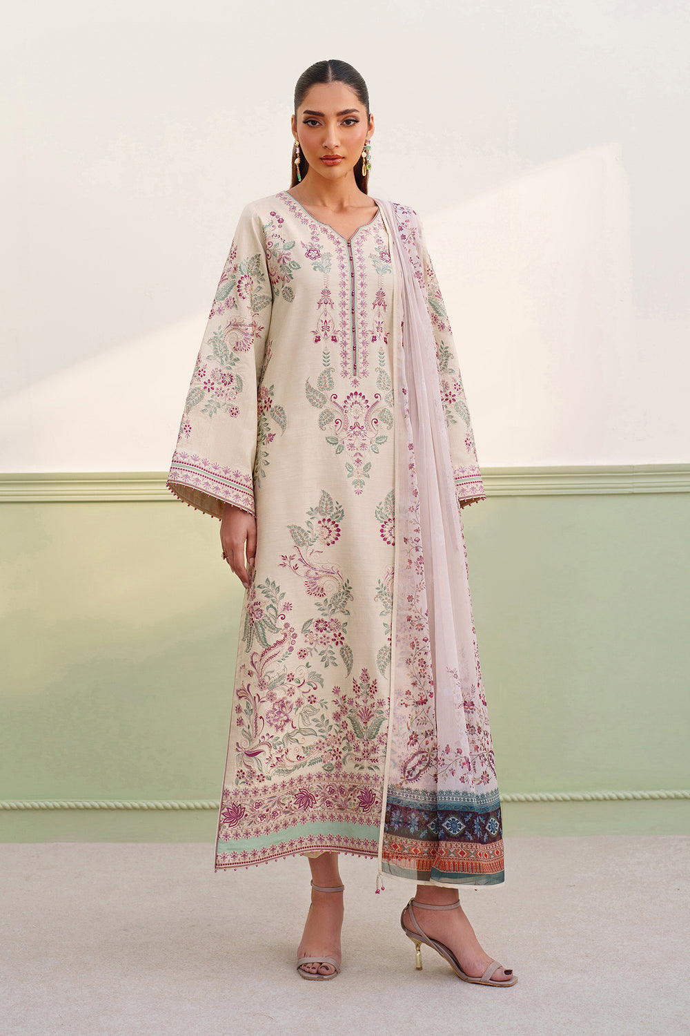 Baroque | Formals Collection | EMBROIDERED RAW SILK UF-4385 - Formal Dress - available at Maria Faisal in UK and USA.