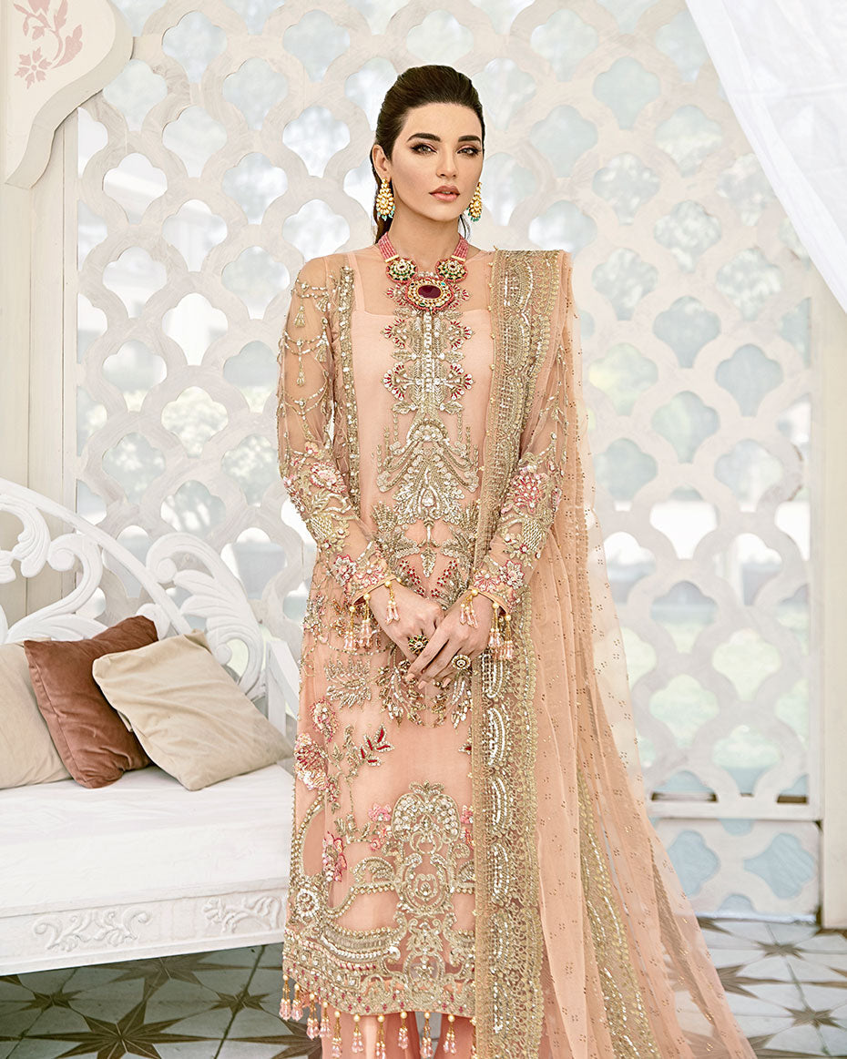 Gulaal | Wedding Formals | VOIR EMBROIDERED NET 3-PIECE SUIT WS-07 - FLEUR DE ROSE WEDDING FORMALS - Designer Dress with Intricate embroidery and embellishments. Shop elegent wedding dress at Maria Faisal.