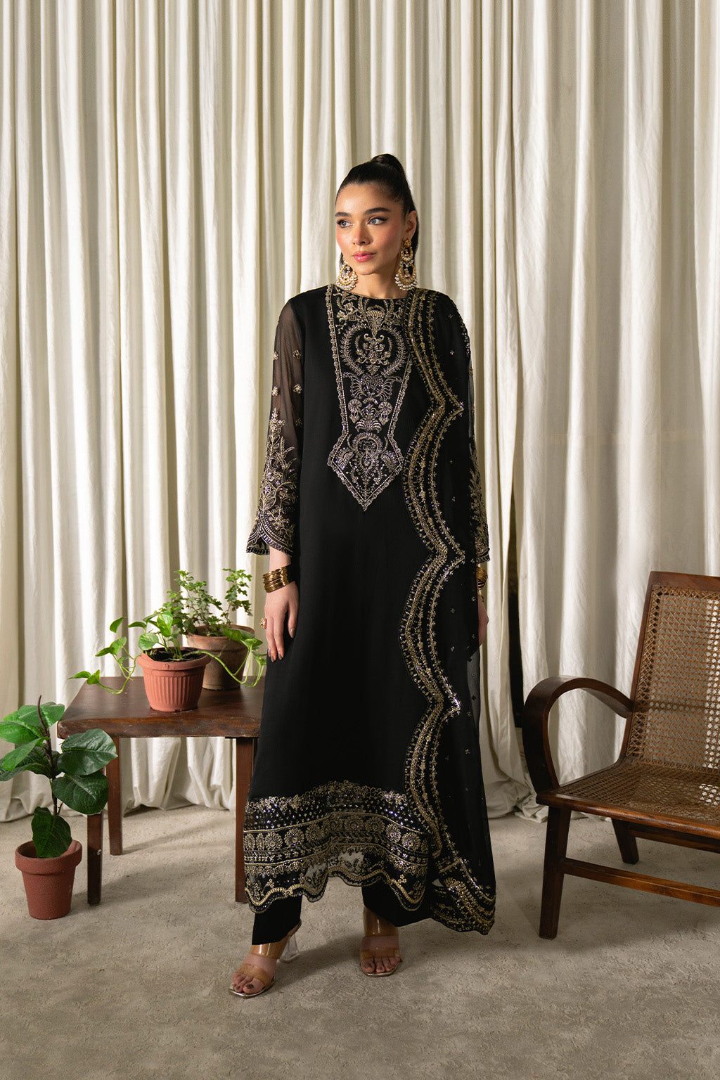 Neeshay | Ready to Wear Chiffon | RTW-CHFN-03 Black - Ladies Clothes - Maria Faisal