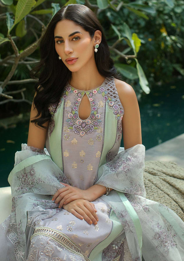 Layla Chatoor | Luxury Pret | Lavender Kali Kurta With Pants And Printed Dupatta - Luxury Dress - available at Maria Faisal in UK and USA.