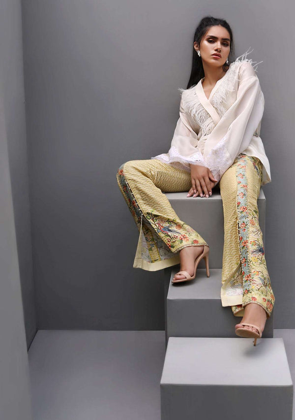 Layla Chatoor | Luxury Pret | Satin Wrap Pantstop - Luxury Dress - available at Maria Faisal in UK and USA.