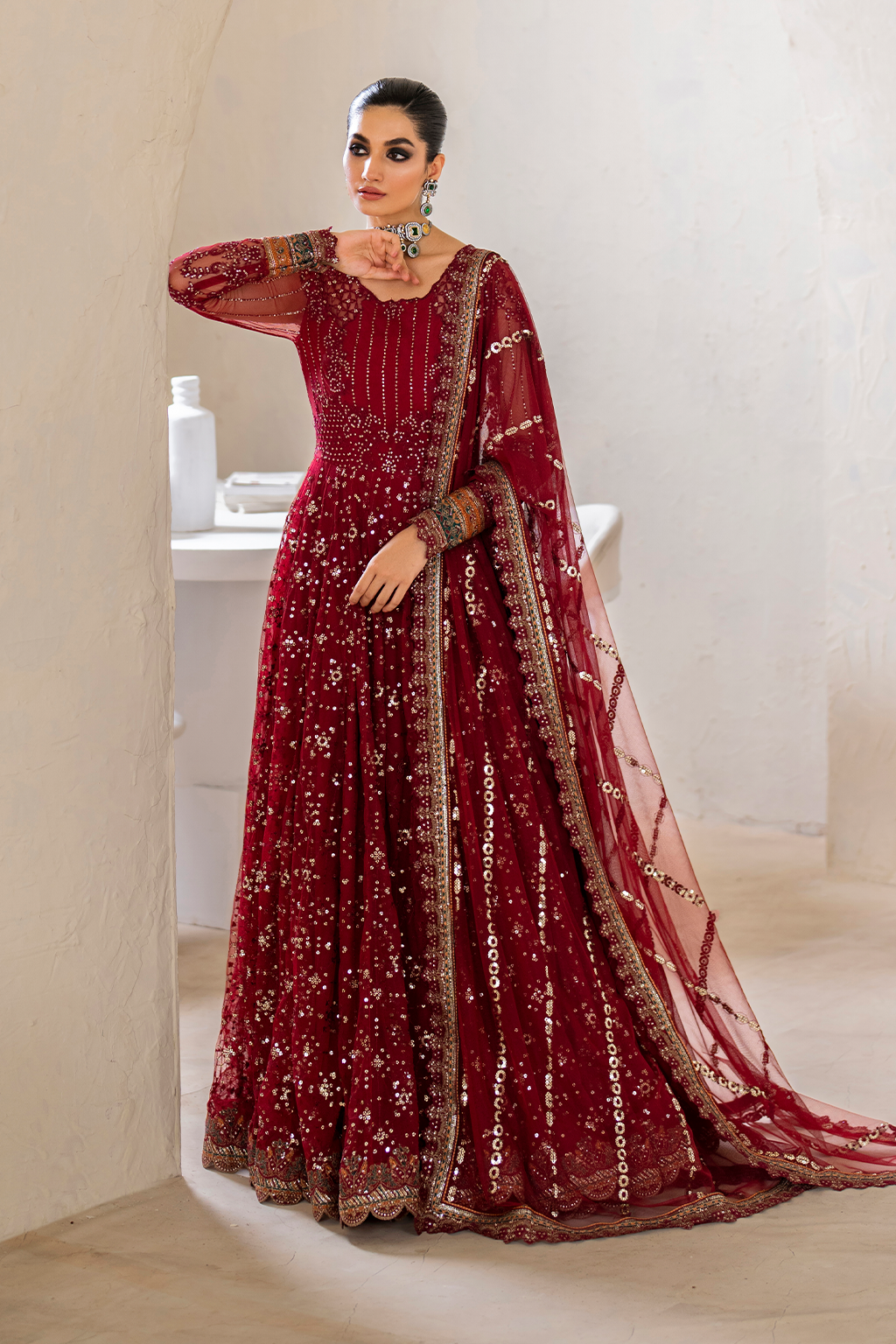Iznik | Chinnon Chiffon | CC-49 Embroidered Net - Ladies Clothes - Maria Faisal