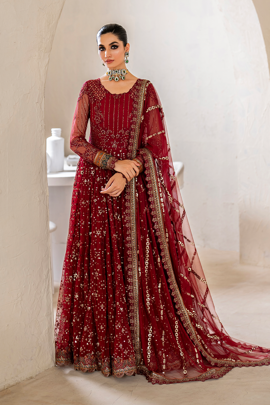 Iznik | Chinnon Chiffon | CC-49 Embroidered Net - Ladies Clothes - Maria Faisal