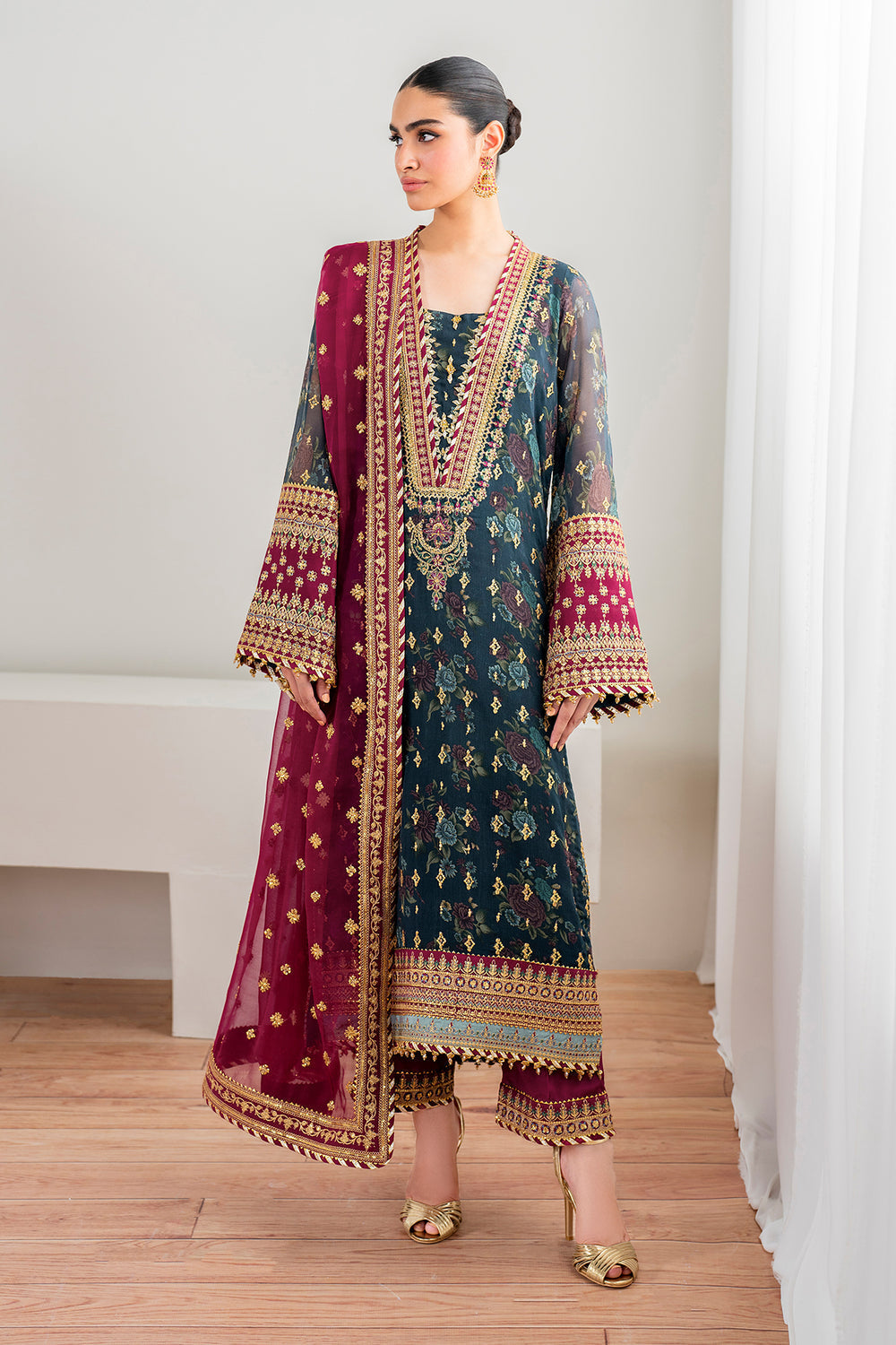 Baroque | Formals Collection | EMBROIDERED CHIFFON UF-689 - Formal Dress - available at Maria Faisal in UK and USA.