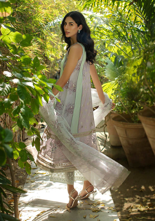 Layla Chatoor | Luxury Pret | Lavender Kali Kurta With Pants And Printed Dupatta - Luxury Dress - available at Maria Faisal in UK and USA.