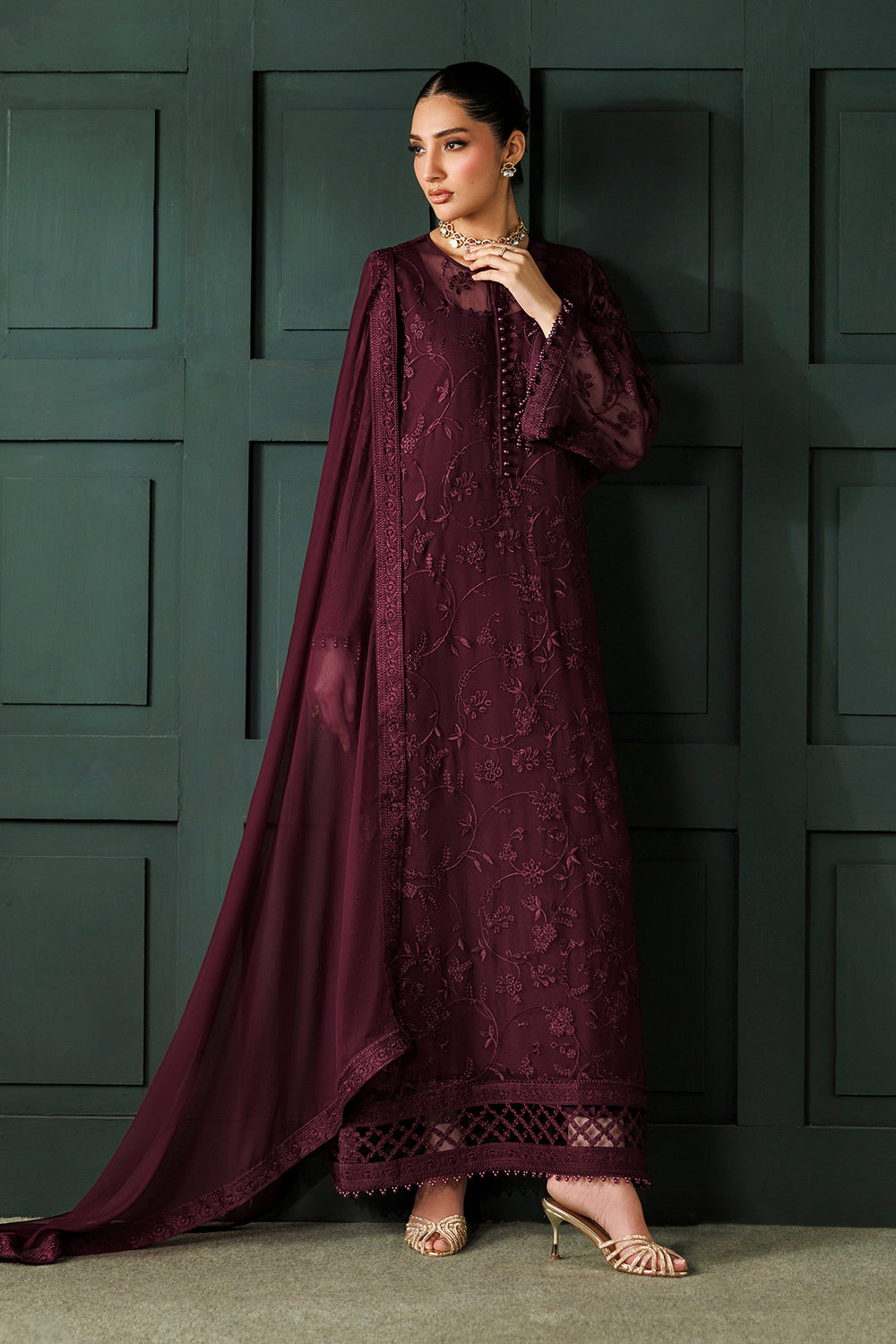 Baroque | Formals Collection | EMBROIDERED CHIFFON UF-4436 - Formal Dress - available at Maria Faisal in UK and USA.