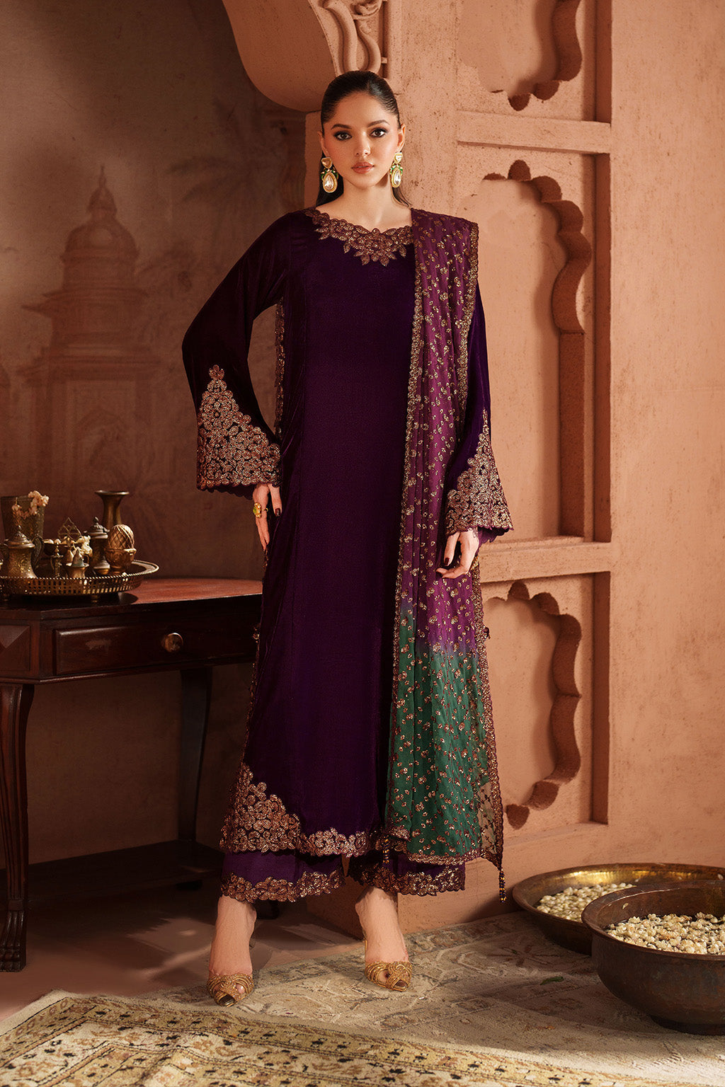 Iznik | Velvet 25 | IV-57 Embroidered Velvet - Formal Dress - available at Maria Faisal in UK and USA.