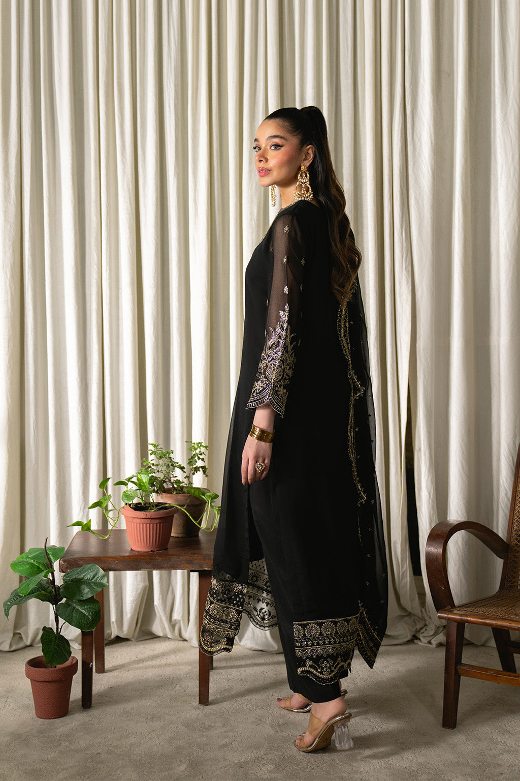 Neeshay | Ready to Wear Chiffon | RTW-CHFN-03 Black - Ladies Clothes - Maria Faisal