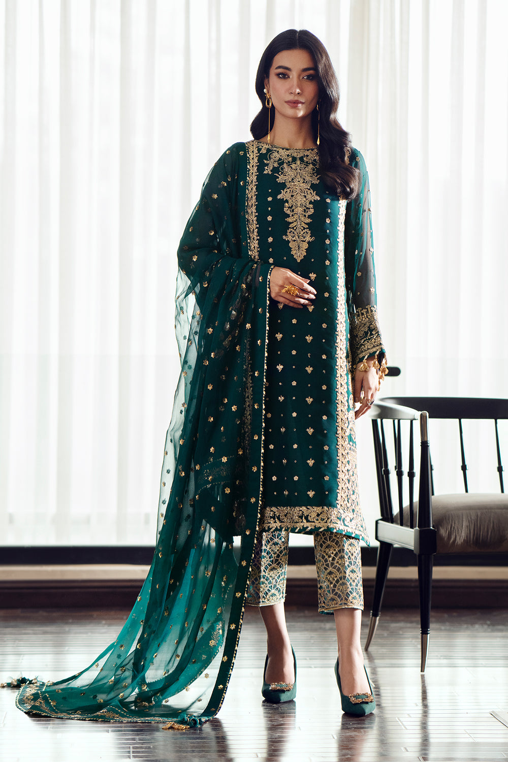 Baroque | Formals Collection | EMBROIDERED CHIFFON UF-505 - Formal Dress - available at Maria Faisal in UK and USA.
