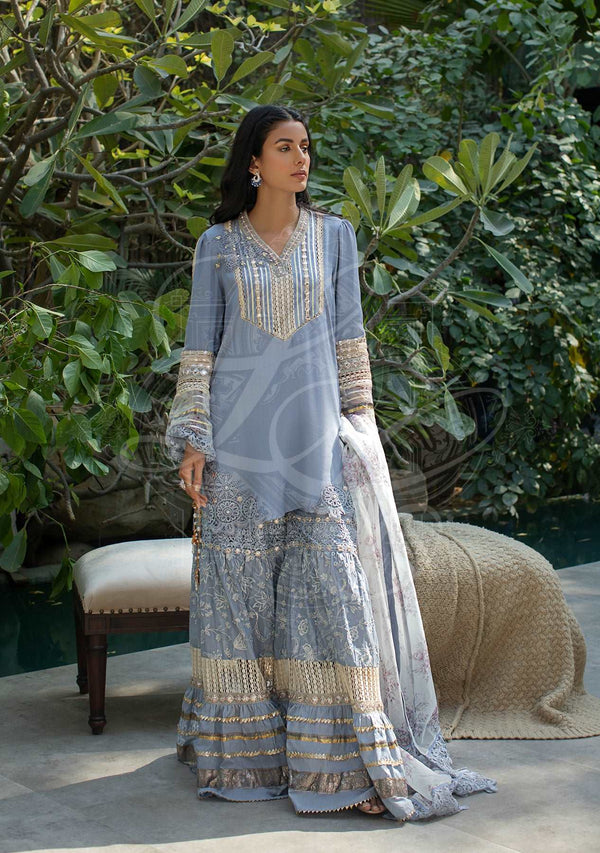Layla Chatoor | Luxury Pret | Periwinkle Tunic - Luxury Dress - available at Maria Faisal in UK and USA.