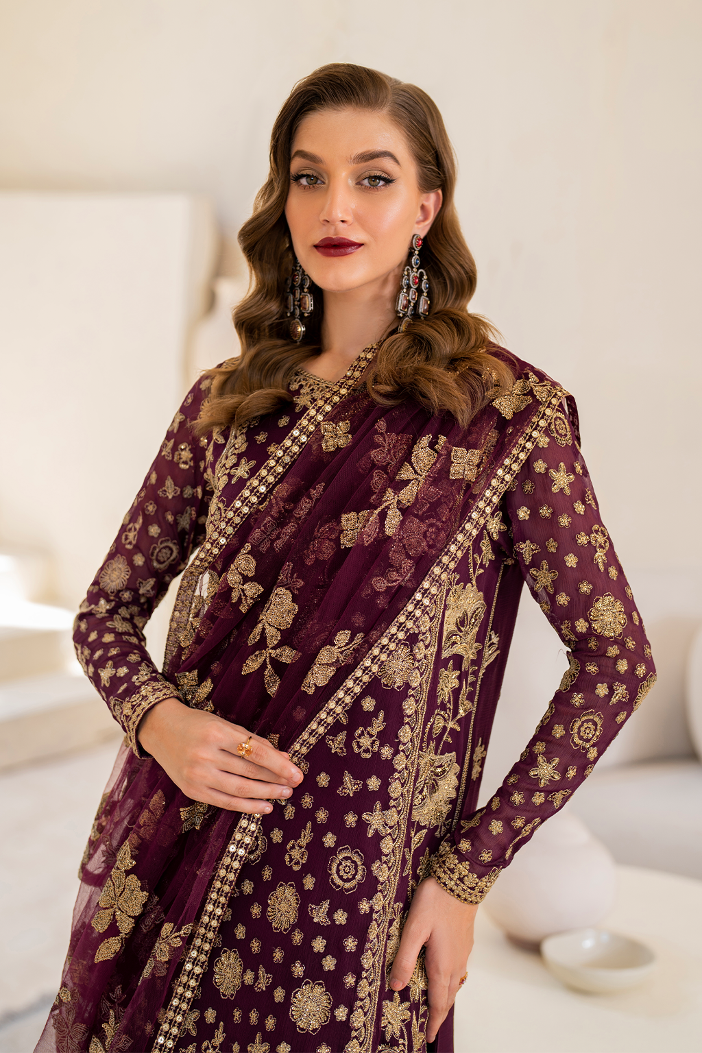 Iznik | Chinnon Chiffon | CC-42 Embroidered Chiffon - Ladies Clothes - Maria Faisal