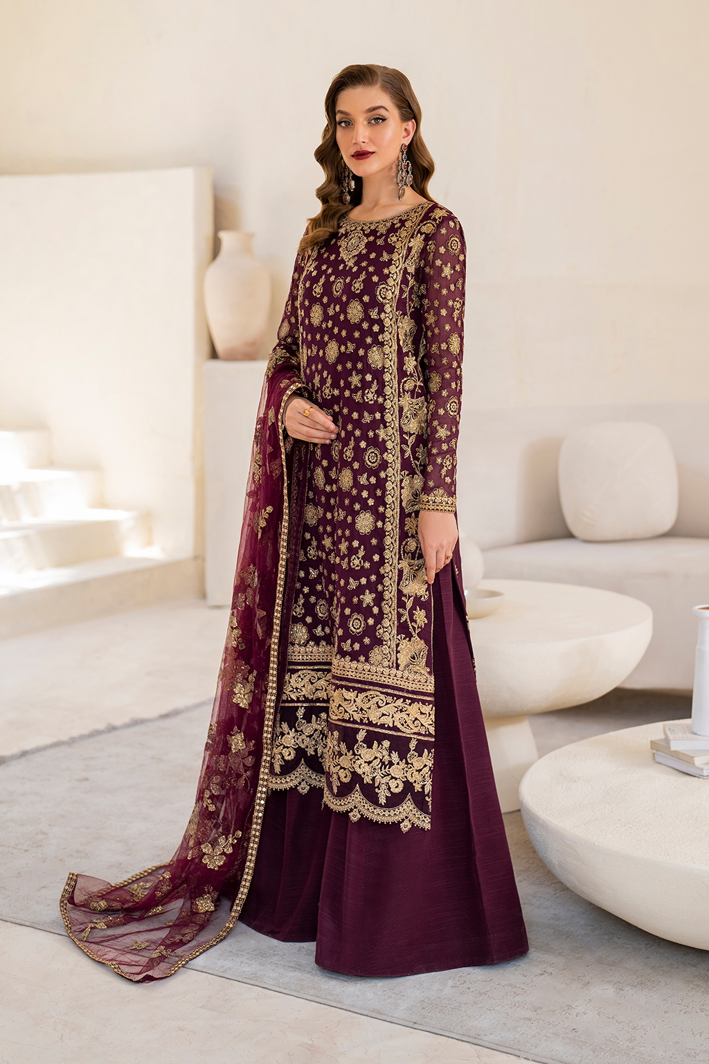 Iznik | Chinnon Chiffon | CC-42 Embroidered Chiffon - Ladies Clothes - Maria Faisal
