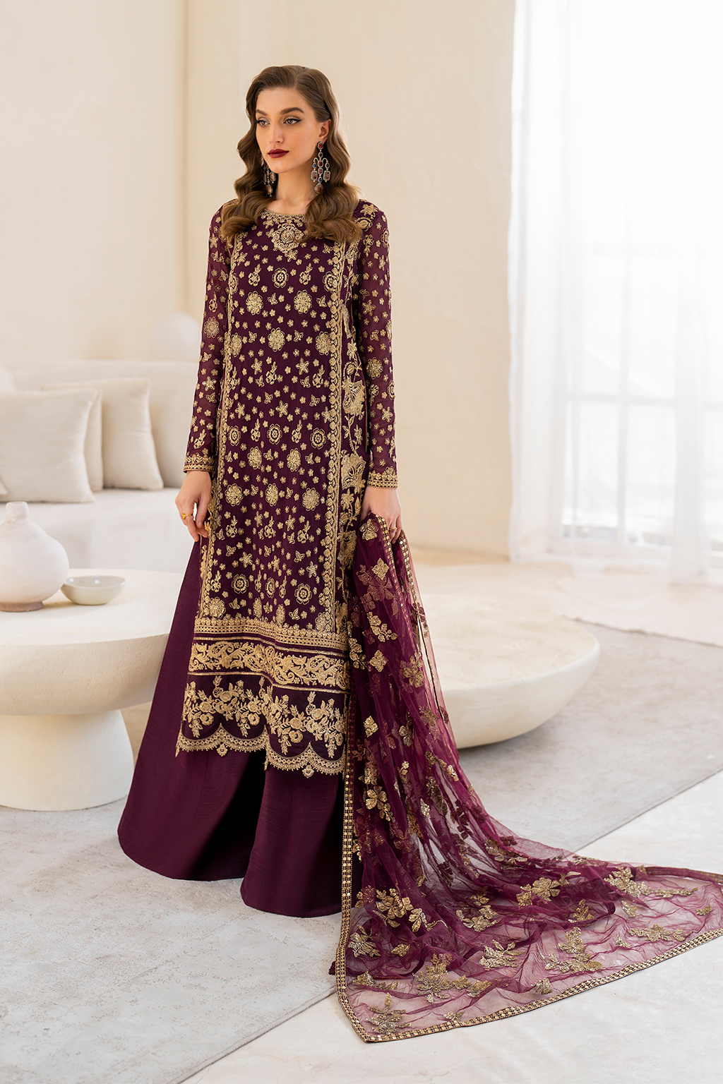 Iznik | Chinnon Chiffon | CC-42 Embroidered Chiffon - Ladies Clothes - Maria Faisal