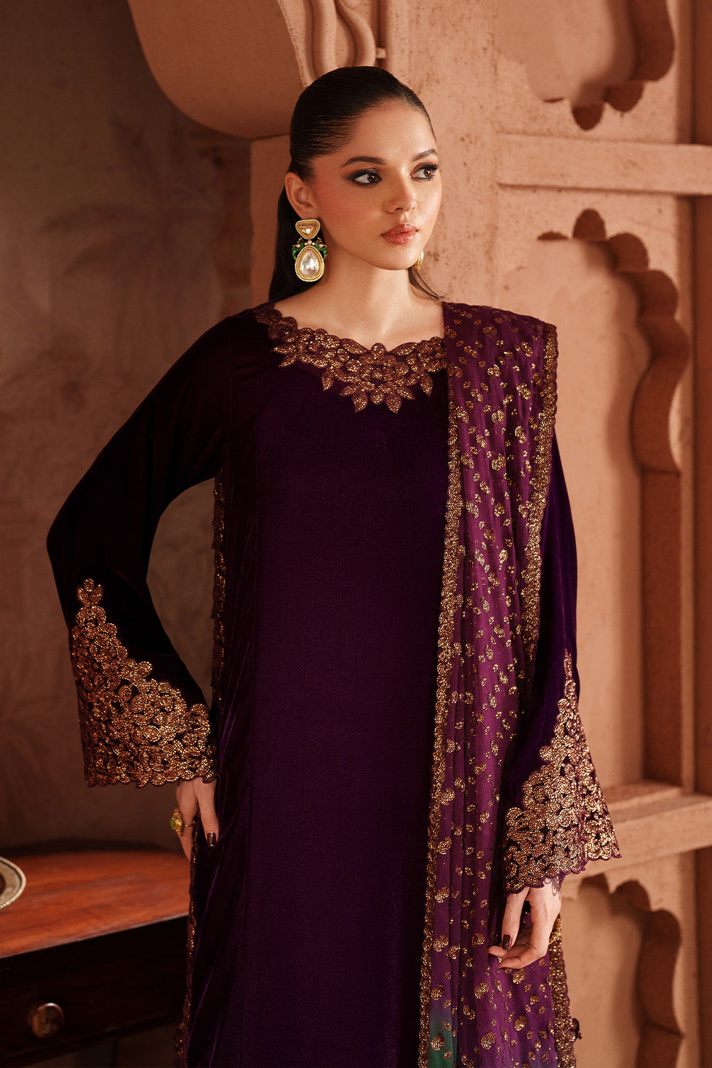Iznik | Velvet 25 | IV-57 Embroidered Velvet - Formal Dress - available at Maria Faisal in UK and USA.