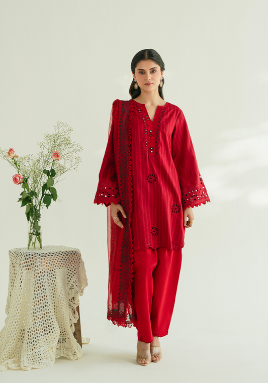 Zarqash | Whispers of Summer | CRIMSON BLOOM - Casual Dress - available at Maria Faisal in UK and USA.