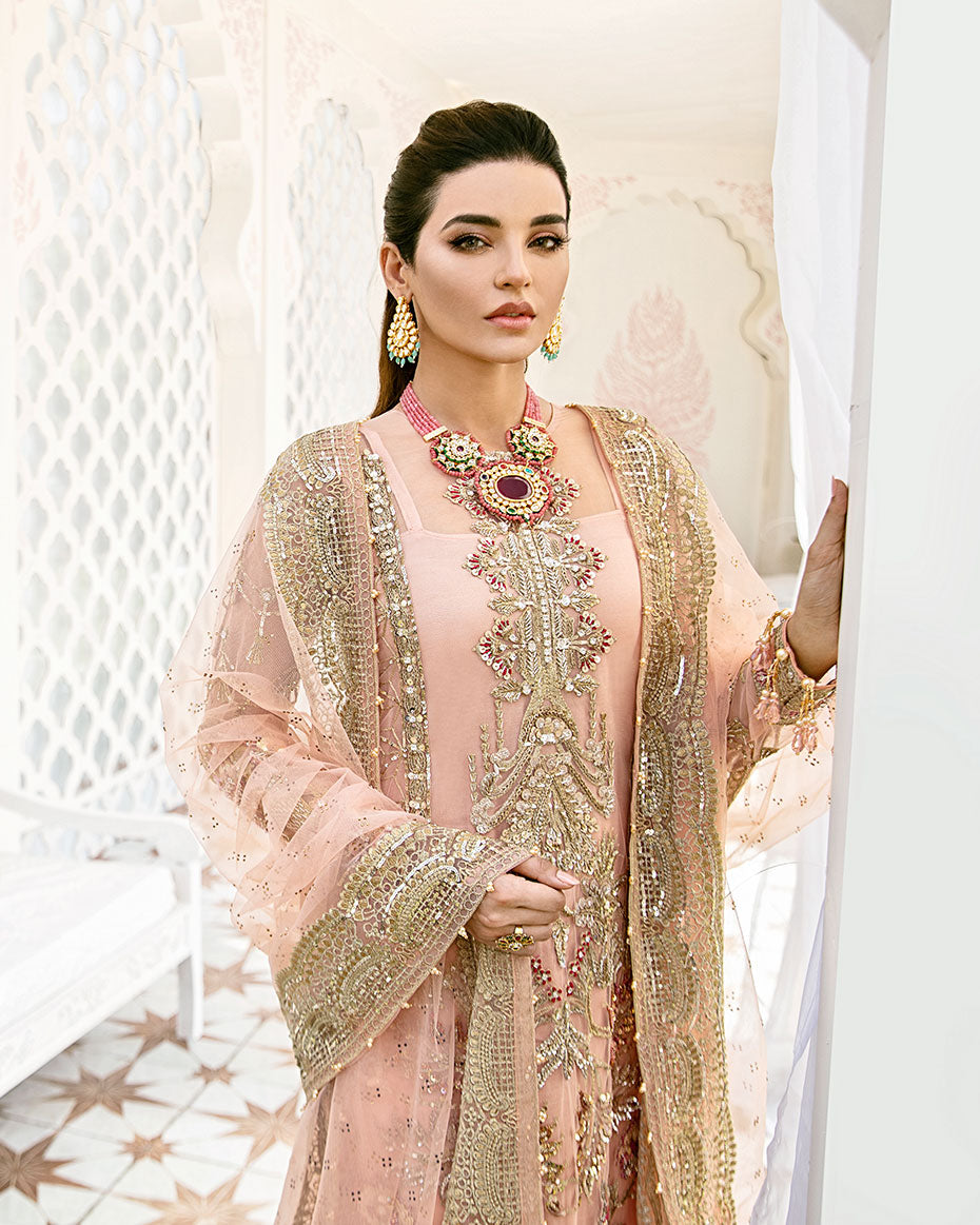 Gulaal | Wedding Formals | VOIR EMBROIDERED NET 3-PIECE SUIT WS-07 - FLEUR DE ROSE WEDDING FORMALS - Designer Dress with Intricate embroidery and embellishments. Shop elegent wedding dress at Maria Faisal.