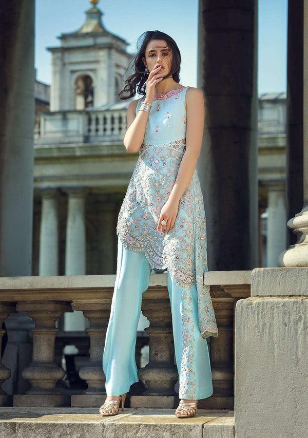 Layla Chatoor | Luxury Pret | Aqua Blue Top - Luxury Dress - available at Maria Faisal in UK and USA.