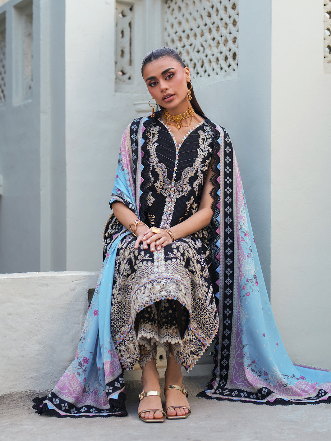 Bin Ilyas | Heritage Dore | 171-B - Luxury Dress - available at Maria Faisal in UK and USA.