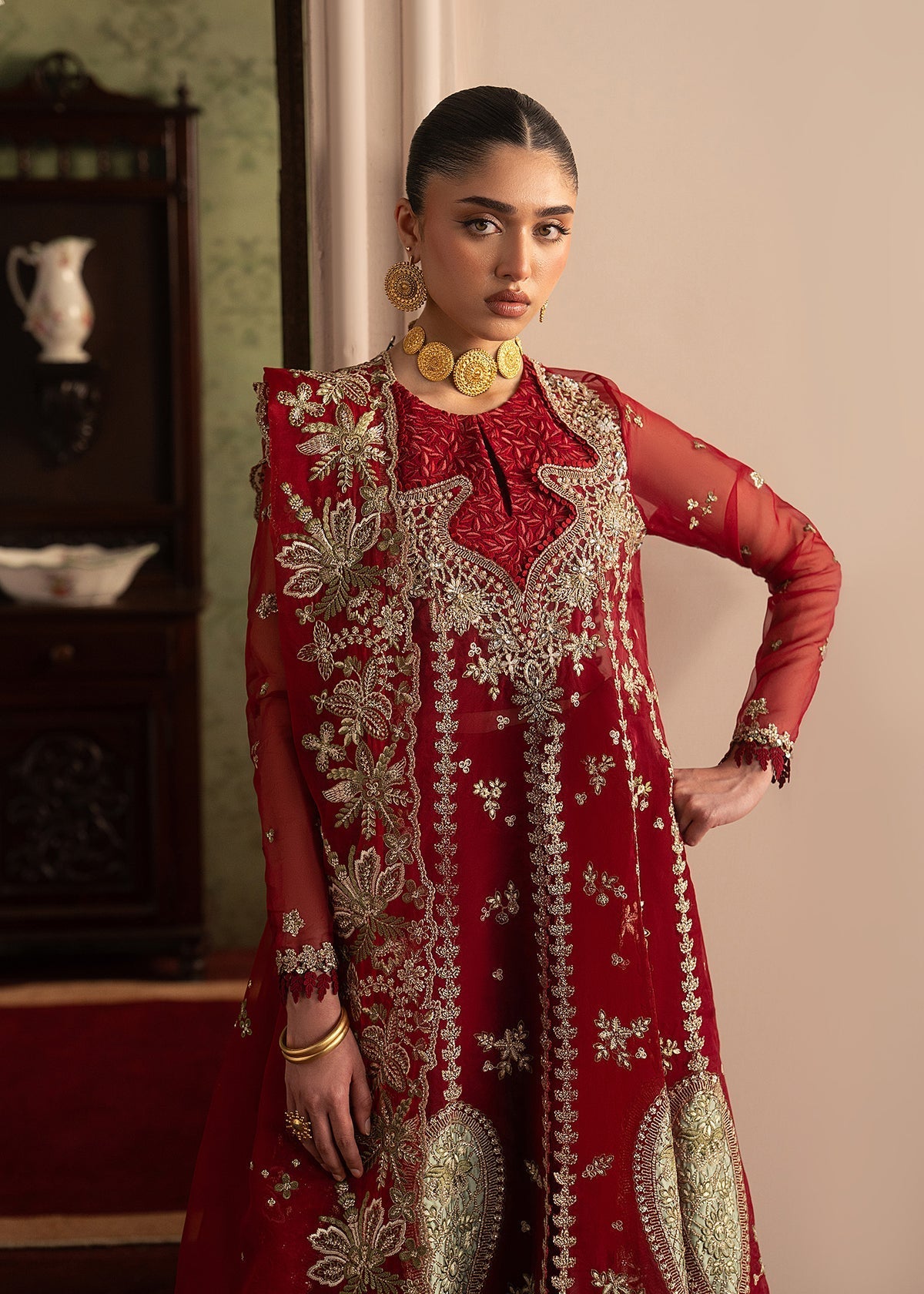Sadaf Fawad Khan | Roya Lumiere | Ghermez - Formal Dress - available at Maria Faisal in UK and USA.