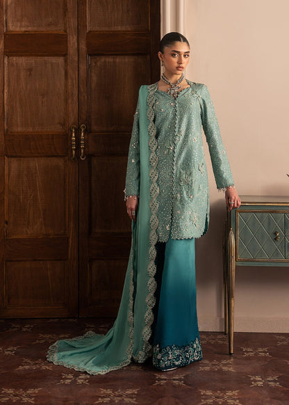 Sadaf Fawad Khan | Roya Lumiere | Aqua Eclat - Formal Dress - available at Maria Faisal in UK and USA.