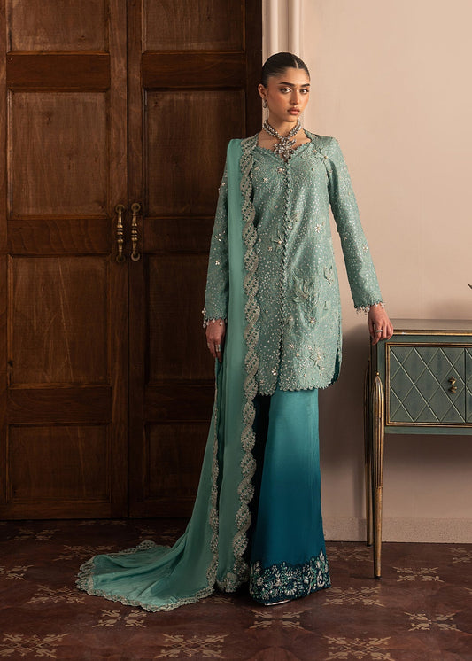 Sadaf Fawad Khan | Roya Lumiere | Aqua Eclat - Formal Dress - available at Maria Faisal in UK and USA.