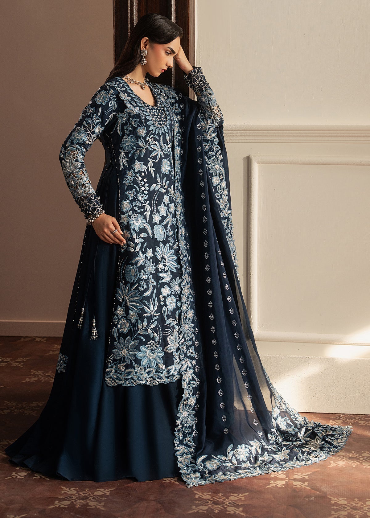 Sadaf Fawad Khan | Roya Lumiere | Noor Bleu - Formal Dress - available at Maria Faisal in UK and USA.