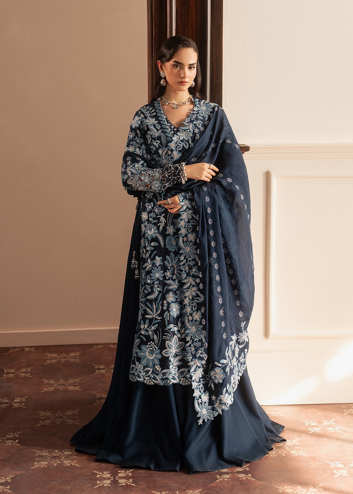 Sadaf Fawad Khan | Roya Lumiere | Noor Bleu - Formal Dress - available at Maria Faisal in UK and USA.