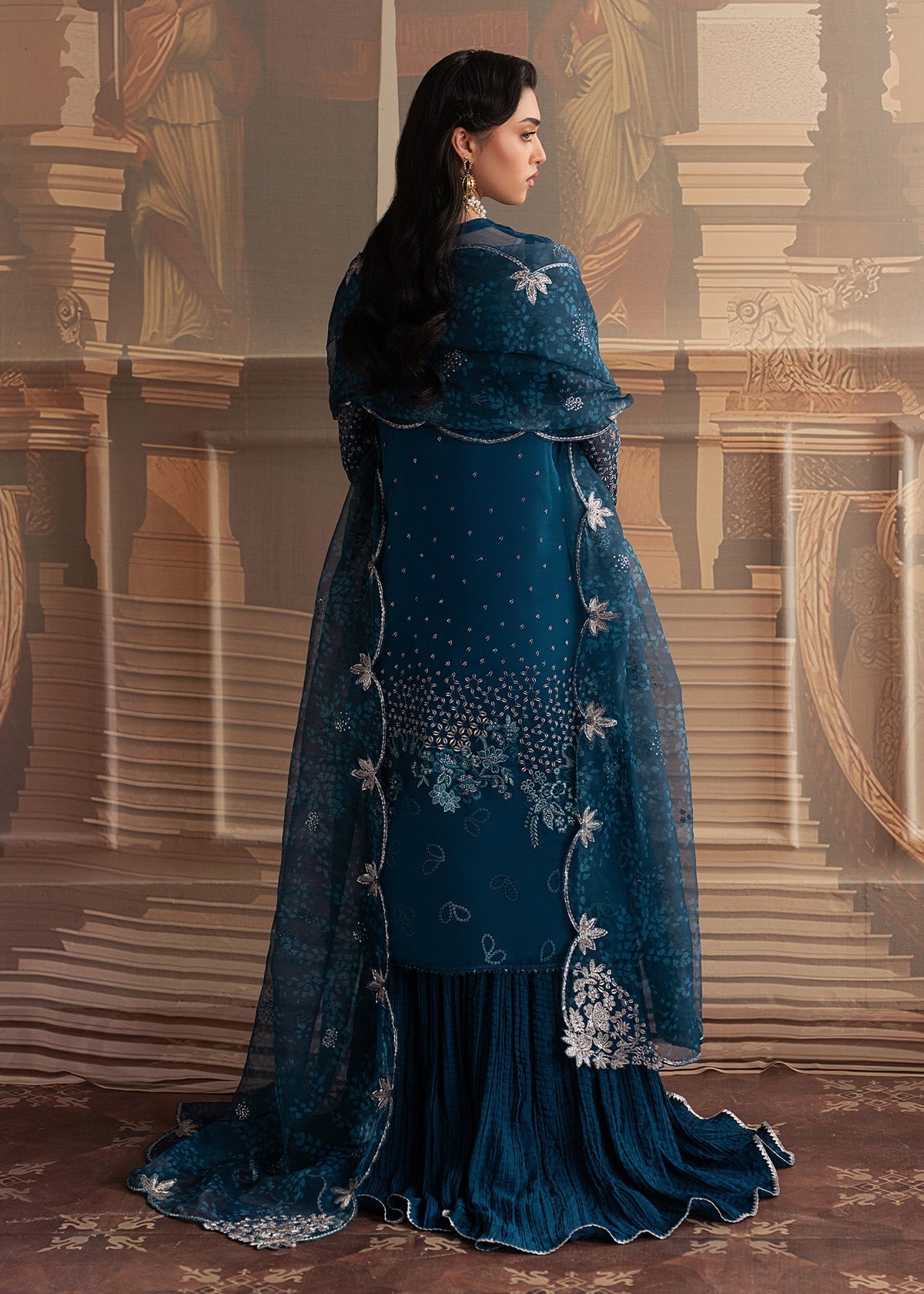 Sadaf Fawad Khan | Roya Lumiere | Marine Elan - Formal Dress - available at Maria Faisal in UK and USA.