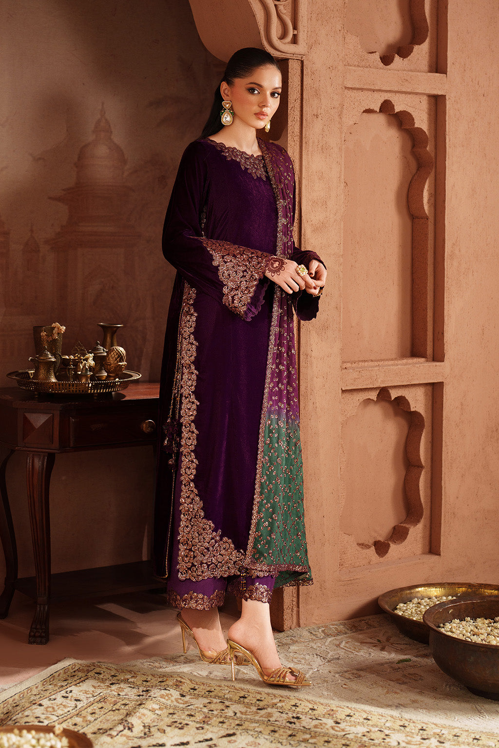 Iznik | Velvet 25 | IV-57 Embroidered Velvet - Formal Dress - available at Maria Faisal in UK and USA.