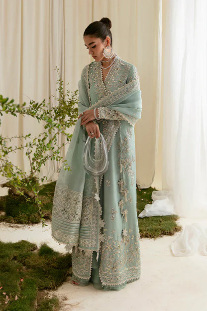Suffuse | Freeshia Formals | Mint Angrakha - Luxury Dress - available at Maria Faisal in UK and USA.