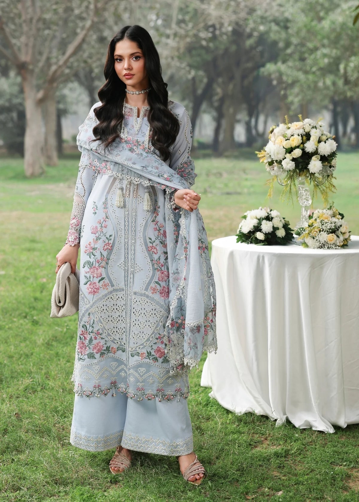 Sardinia | Tales of Petals | MORNING SKY - Luxury Dress - available at Maria Faisal in UK and USA.
