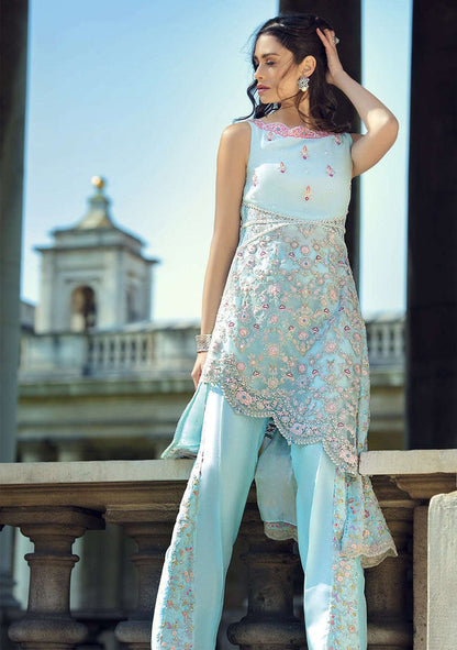 Layla Chatoor | Luxury Pret | Aqua Blue Top - Luxury Dress - available at Maria Faisal in UK and USA.