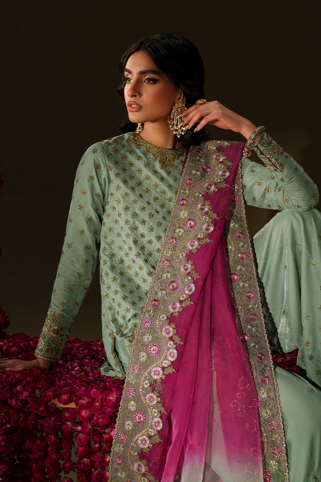 Iznik | Velvet 25 | IV-73 Embroidered Velvet - Formal Dress - available at Maria Faisal in UK and USA.