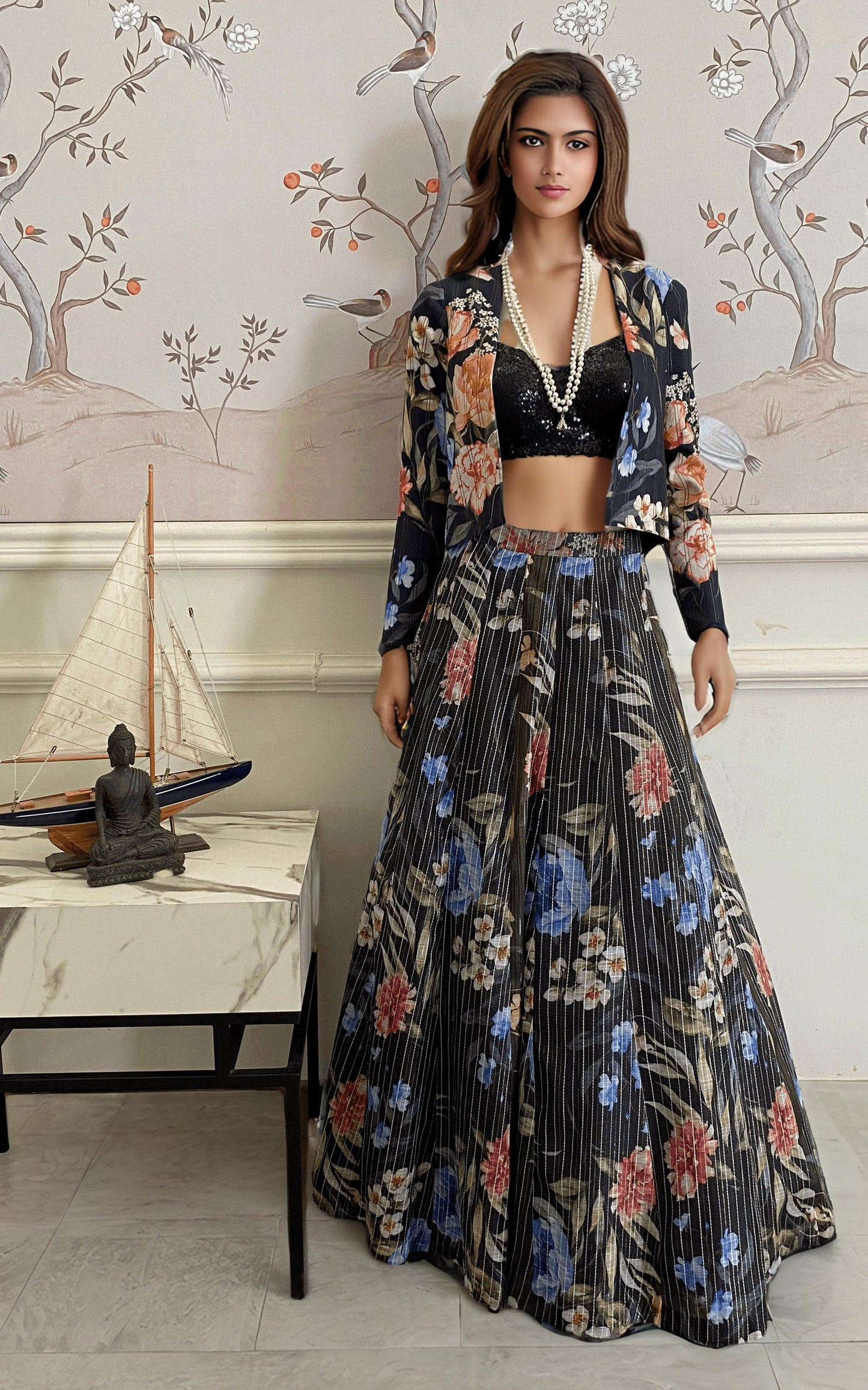 Threads and Motifs | Formal Dresses 25 | Printed Jacket With Sequins Blouse And Printed Lehenga - Ladies Clothes - Maria Faisal