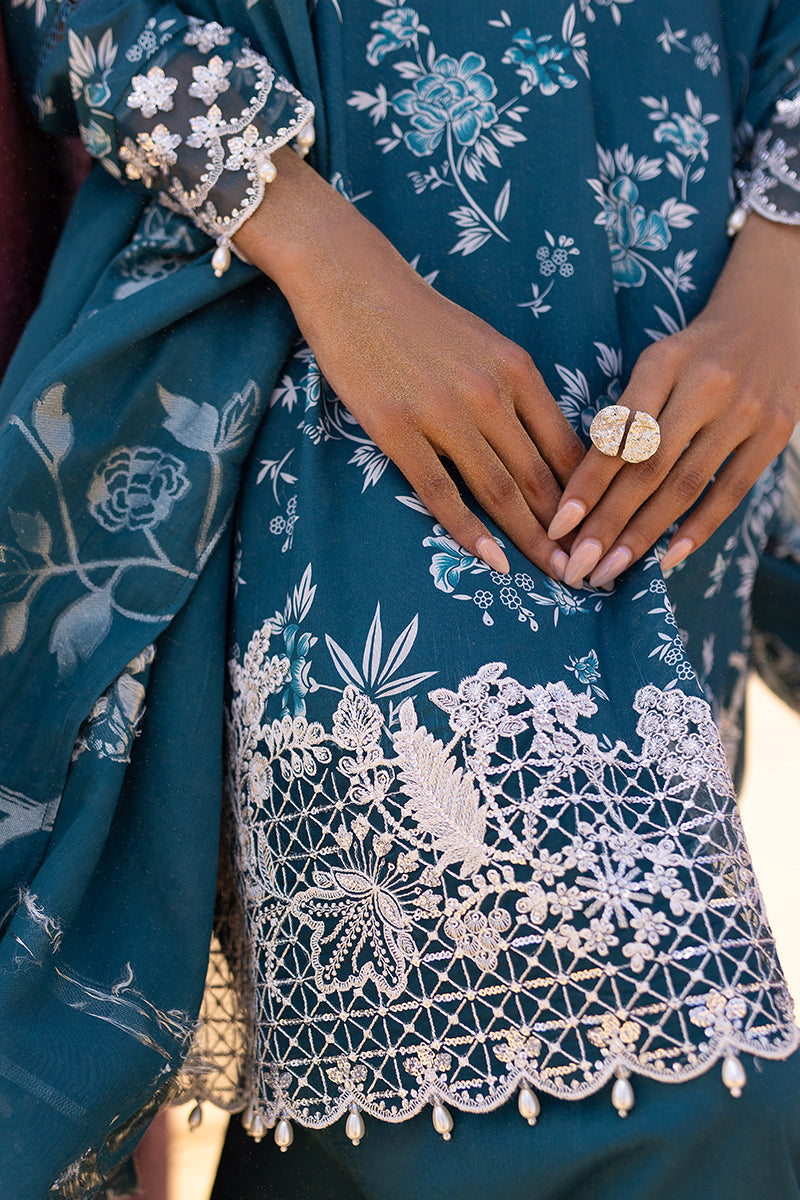 Cross Stitch | Eid Lawn 24 | TEAL SERENITY - Designer Dress with Intricate embroidery and embellishments. Shop elegent wedding dress at Maria Faisal.