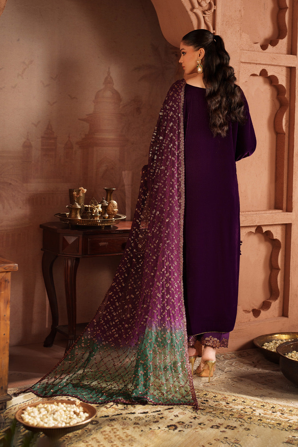 Iznik | Velvet 25 | IV-57 Embroidered Velvet - Formal Dress - available at Maria Faisal in UK and USA.