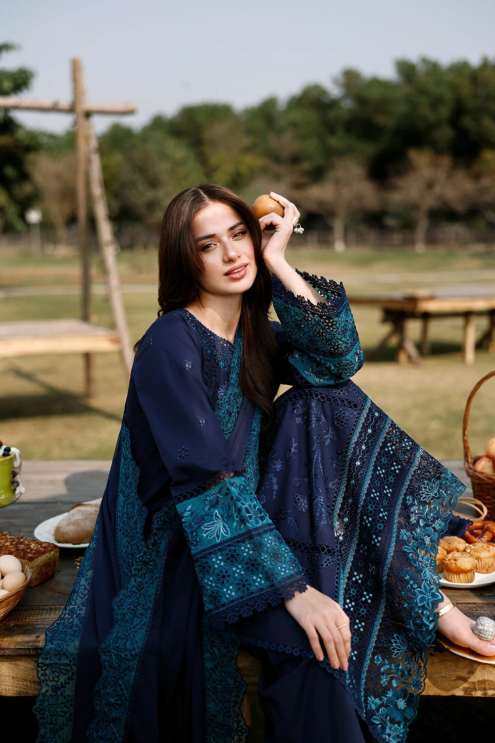 Azure | Luxury Lawn 26 | Blueberry - Dress - available at Maria Faisal in UK and USA.