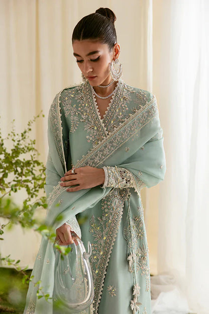 Suffuse | Freeshia Formals | Mint Angrakha - Luxury Dress - available at Maria Faisal in UK and USA.