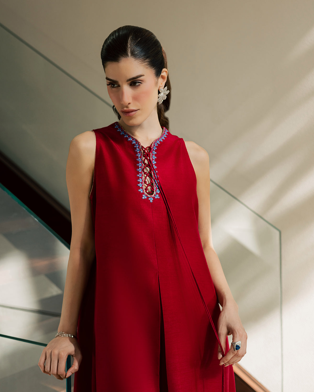 Sadaf Fawad Khan | Eva Luxury Pret 26 | Whip Red - Luxury Dress - available at Maria Faisal in UK and USA.