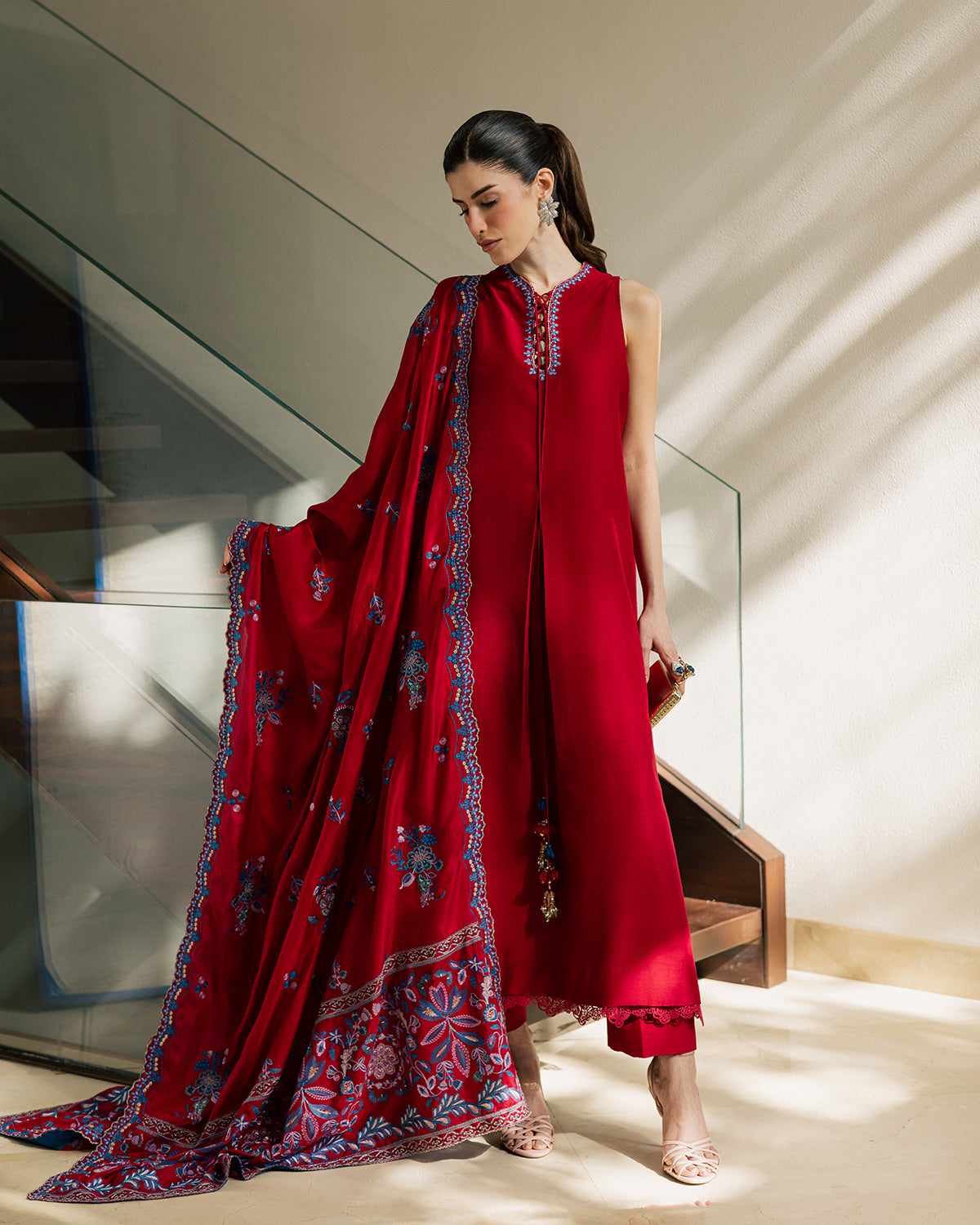 Sadaf Fawad Khan | Eva Luxury Pret 26 | Whip Red - Luxury Dress - available at Maria Faisal in UK and USA.