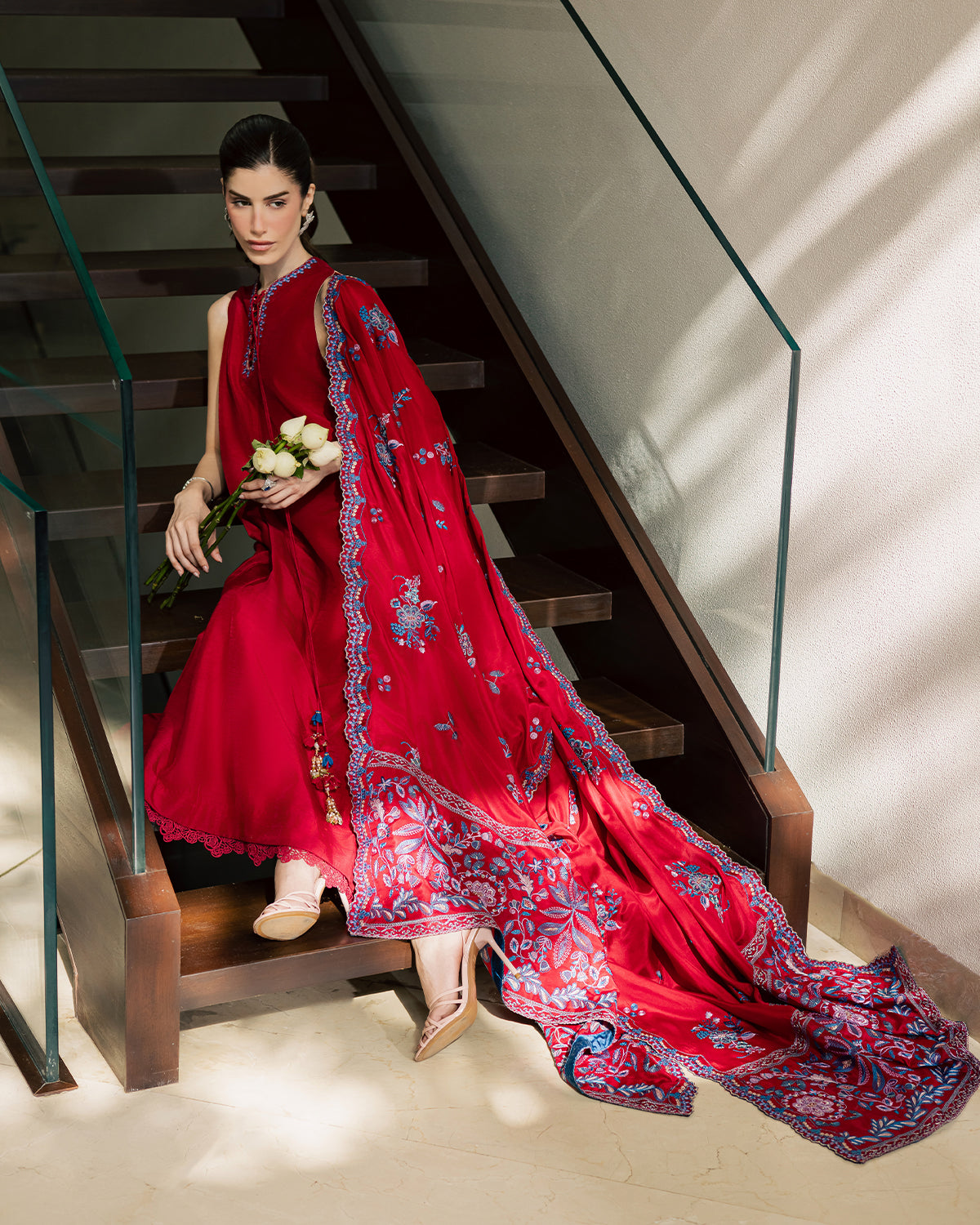 Sadaf Fawad Khan | Eva Luxury Pret 26 | Whip Red - Luxury Dress - available at Maria Faisal in UK and USA.