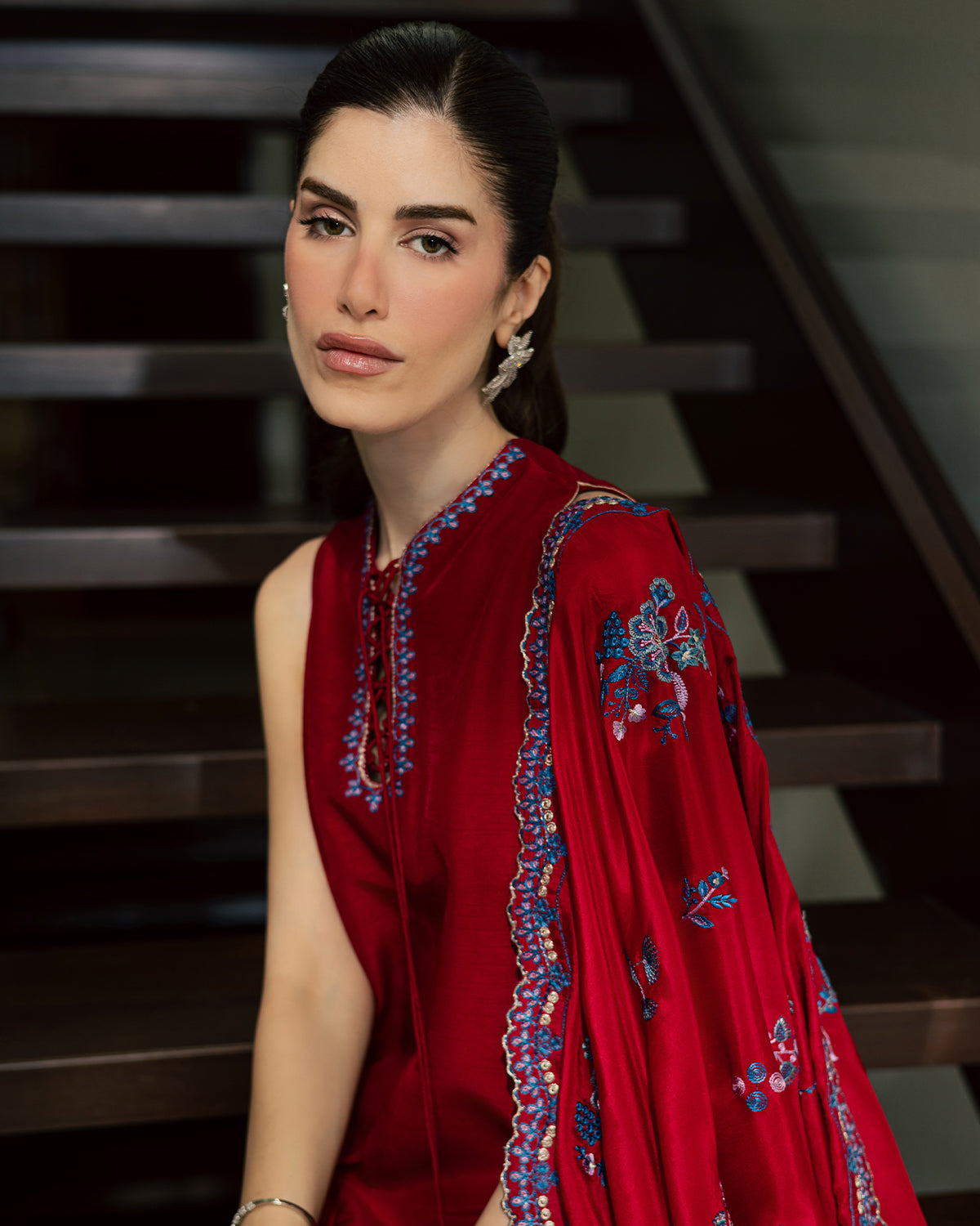 Sadaf Fawad Khan | Eva Luxury Pret 26 | Whip Red - Luxury Dress - available at Maria Faisal in UK and USA.